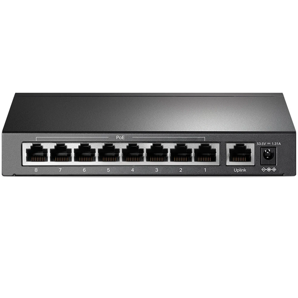 Коммутатор TP-LINK TL-SF1009P 9-портовый 10/100 Мбит/с неуправляемый PoE коммутатор, 8 портов PoE+, IEEE 802.3af/at, бюджет PoE 65 Вт, стальной корпус, режим Extend Mode для передачи PoE до 250 метр