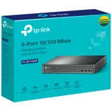 9-портовый 10/100 Мбит/с неуправляемый PoE коммутатор, 8 портов PoE+, IEEE 802.3af/at, бюджет PoE 65 Вт, стальной корпус, режим Extend Mode для передачи PoE до 250 метров,  приоритетный режим на пор
