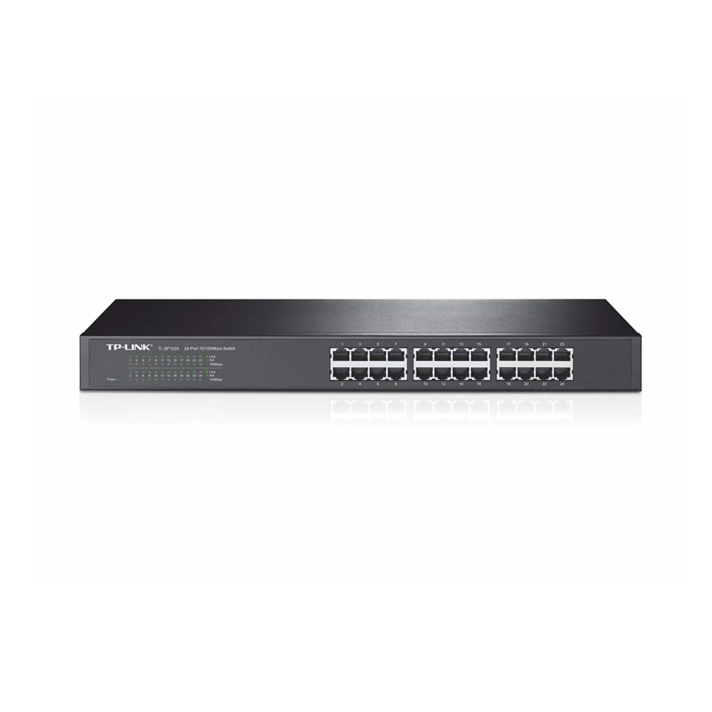 TP-Link TL-SF1024 Неуправляемый монтируемый в стойку FAST ETHERNET коммутатор АППАРАТНЫЕ ХАРАКТЕРИСТИКИ Стандарты и протоколы IEEE 802.3i, IEEE 802.3u, IEEE 802.3x Интерфейс 24 порта 10/100 Мбит/с с