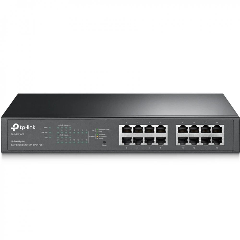 Коммутатор PoE+ GbE Easy Smart 16-портовый Tp-Link TL-SG1016PE &lt 16 портов GbE (из них 8 портов с поддержкой PoE 802.3 af/at), QoS 802.1p/DSCP, IGMP Snooping, бюджет мощности PoE 110W, 32 VLAN, ут