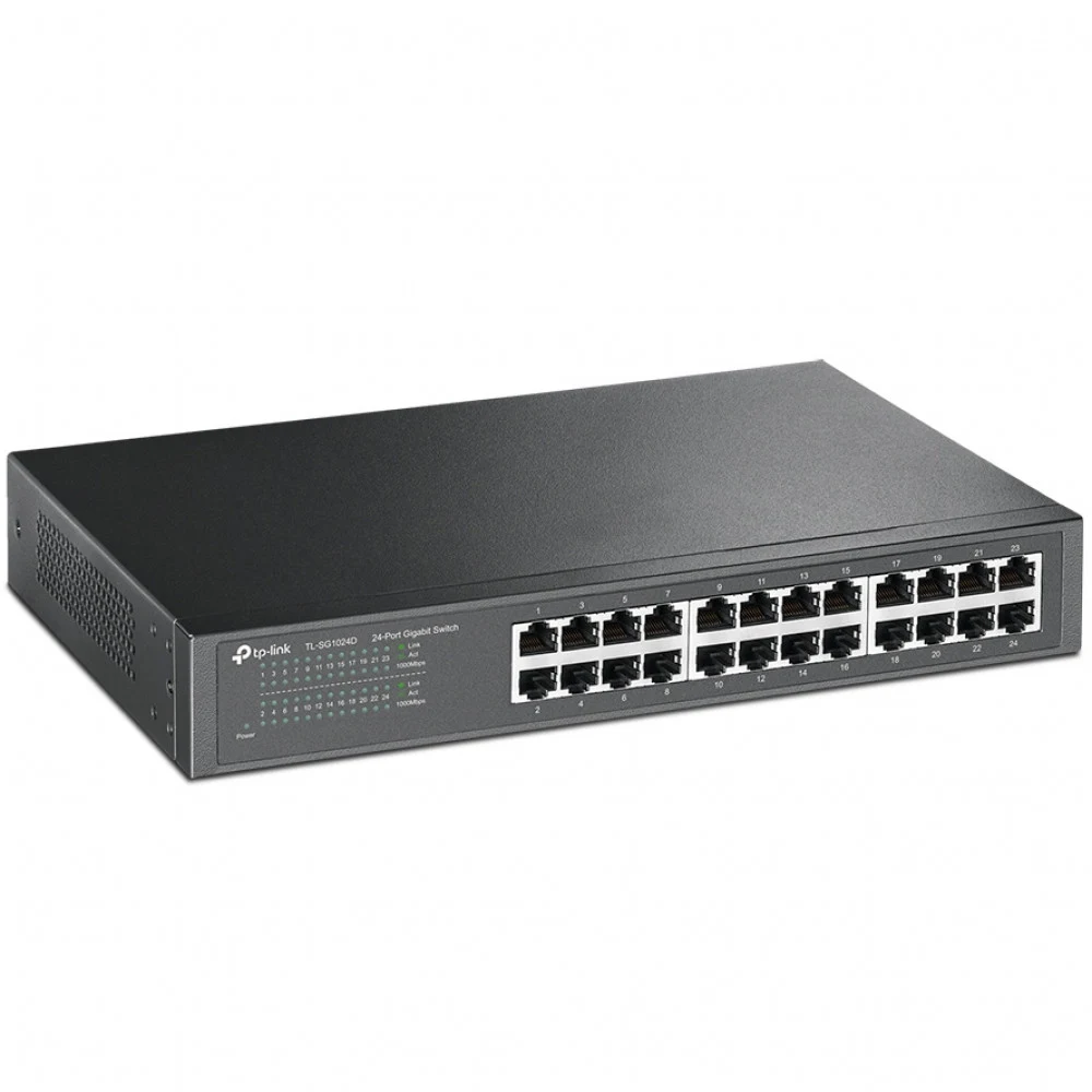 TP-Link TL-SG1024D 24-портовый гигабитный настольный/монтируемый в стойку коммутатор АППАРАТНЫЕ ХАРАКТЕРИСТИКИ Стандарты и протоколы IEEE 802.3i, IEEE 802.3u, IEEE 802.3ab , IEEE 802.3x Интерфейс 24