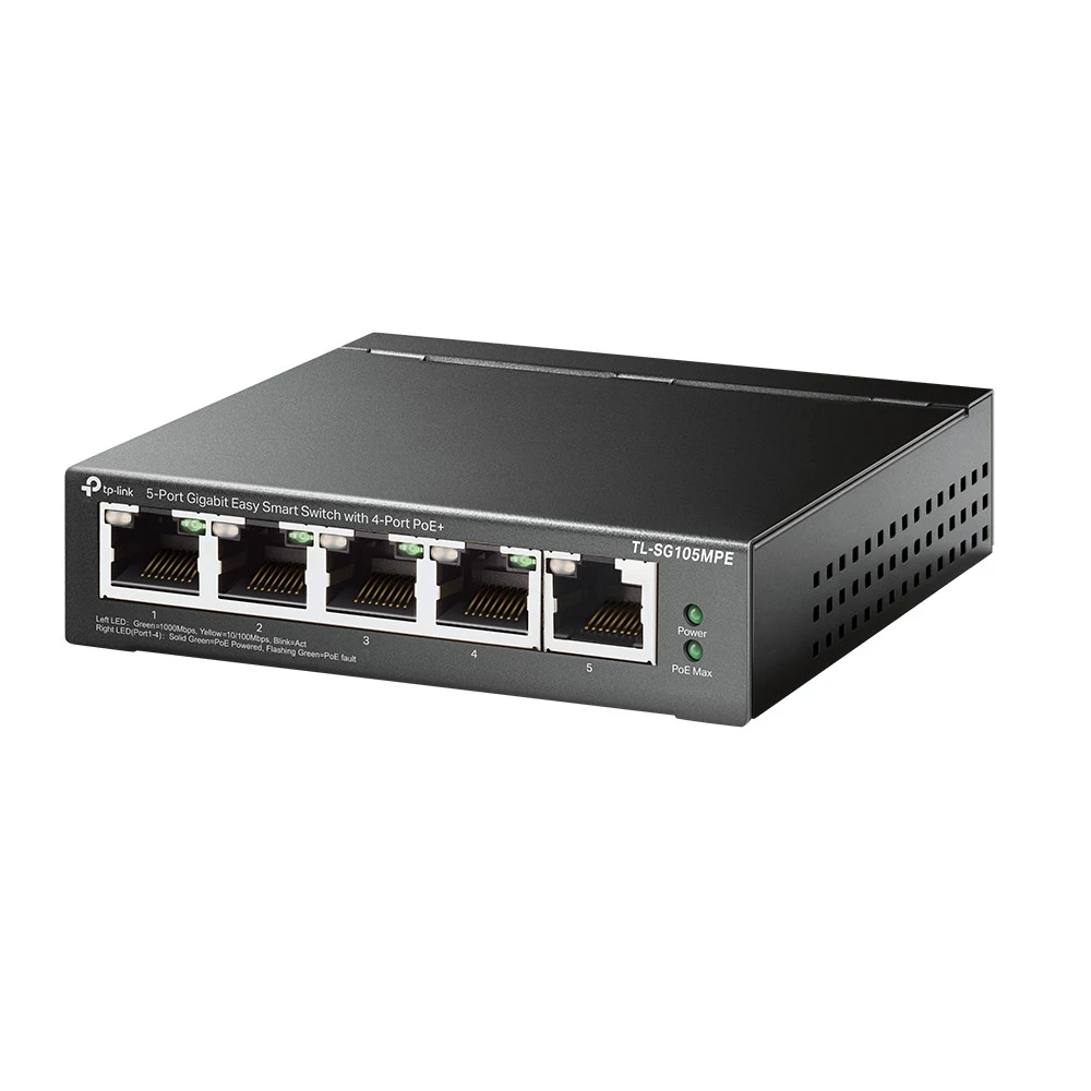 Коммутатор PoE+ GbE Easy Managed 5-портовый TP-Link TL-SG105MPE &lt 4 порта GbE 802.3af/at PoE+, 1 порт GbE, бюджет мощности PoE 120W, 32 группы VLAN, IGMP Snooping, PoE до 250 м, QoS, автоматическо