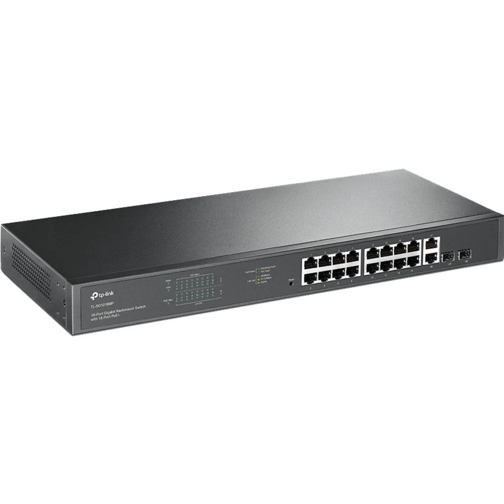 Коммутатор TP-LINK TL-SG1218MP 18-портовый гигабитный неуправляемый коммутатор с 16 портами PoE+, 18 портов RJ45 «10/100/1000 Мбит/с + 2 комбо-SFP слота, поддержка 802.3af/at, PoE-бюджет 250Вт, подд