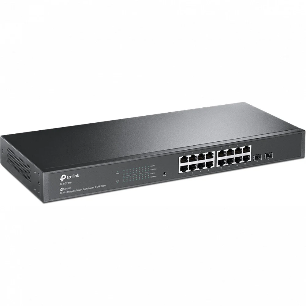 JetStream™ 16-портовый гигабитный коммутатор Smart с 2 SFP-слотами Порты: 16 × гигабитных портов RJ45, 2 × гигабитных SFP-слота Спецификация: металлический корпус 1U, монтируемый в 19-дюймовую стойк
