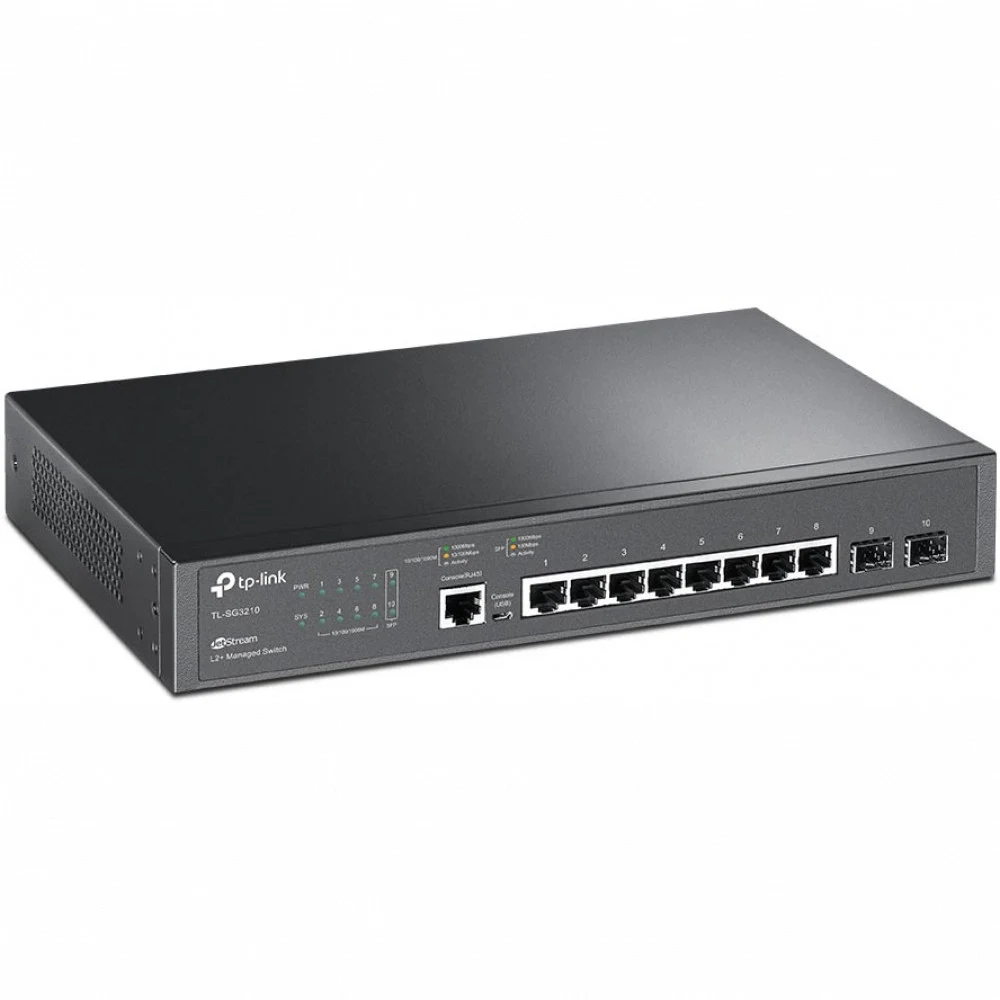JetStream™ 8-портовый гигабитный управляемый коммутатор L2+ с 2 SFP-слотами Порты: 8 × гигабитных портов RJ45, 2 × гигабитных SFP-слота, консольный порт RJ45/Micro-USB Спецификация: металлический ко