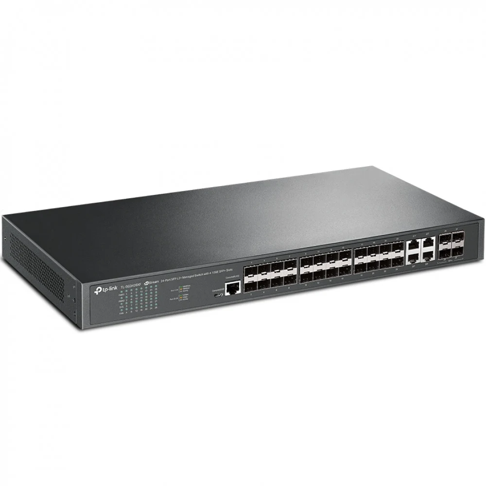 Коммутатор управляемый оптический SFP 24-портовый Tp-Link SG3428XF &lt JetStream управляемый коммутатор уровня 2+, 24 слота Gigabit SFP, 4 комбинированых порта GbE, 4 слота 10 Gigabit SFP+ , 1 консо