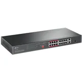 16-портовый 10/100 Мбит PoE+ коммутатор, 16 портов RJ45 10/100 Мбит/с + 1 независимый гигабитный RJ45 порт + 1 гигабитный комбинированный RJ45/SFP-слот, поддержка 802.3at/af, до 150 Ватт питание по