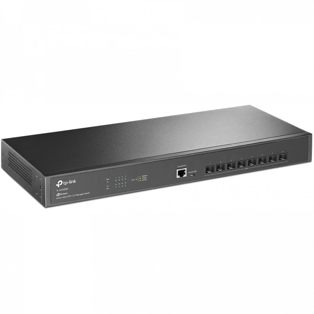 TP-Link JetStream™ 8-портовый управляемый коммутатор 10GE SFP+ уровня 2+ ПОРТЫ: 8 портов 10G SFP+, консольный порт RJ45/Micro-USB ХАРАКТЕРИСТИКИ: стальной корпус для монтажа в 19-дюймовую стойку 1U