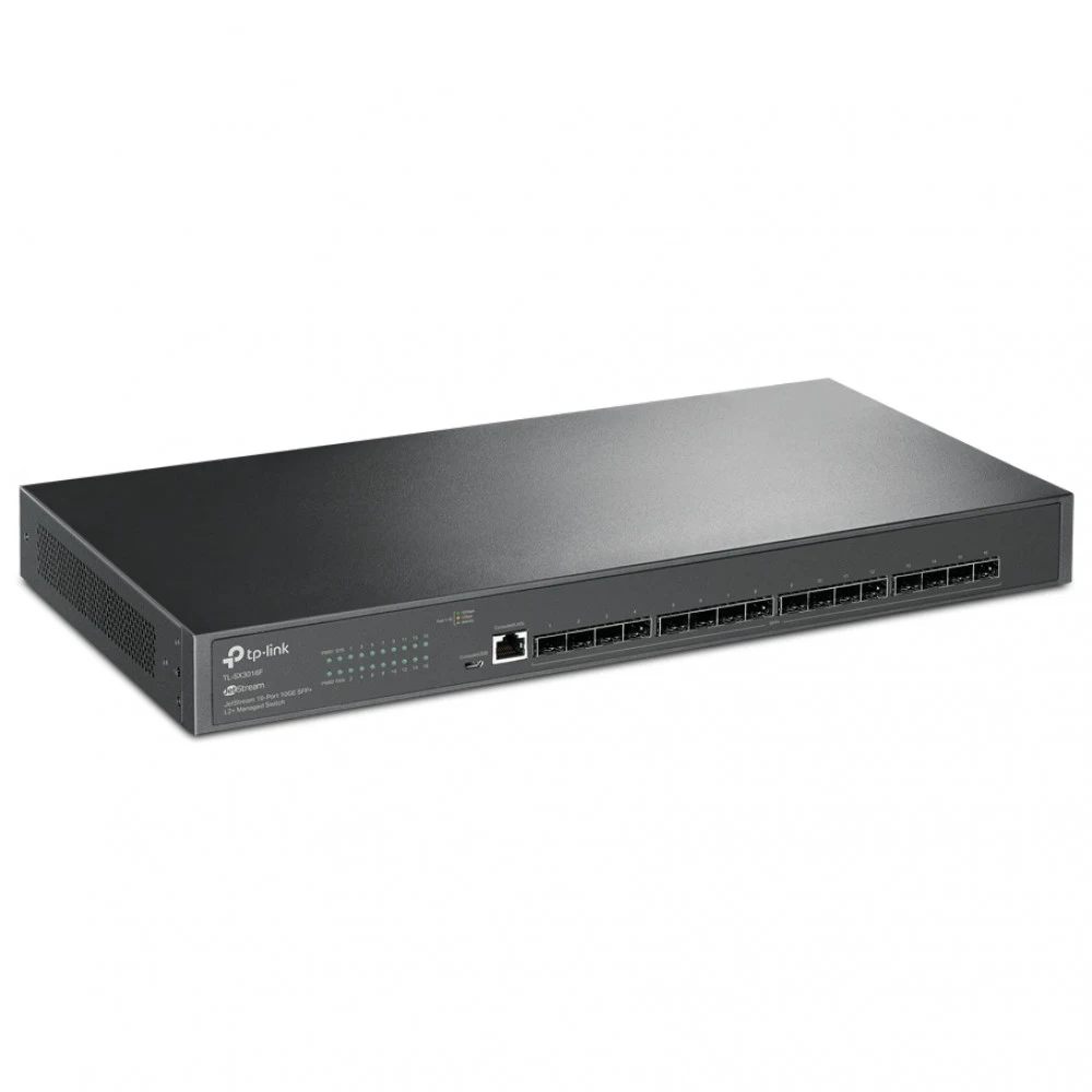 Коммутатор управляемый оптический SFP+ 10GE 16-портовый Tp-Link SX3016F &lt JetStream управляемый коммутатор уровня 2+, 16 слотов SFP+ 10GE, 1 консольный порт RJ45 ,1 консольный порт Micro-usb, Инте