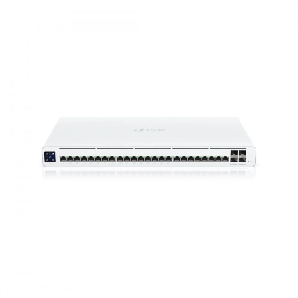 Сетевой коммутатор, Ubiquiti, UISP-S-Pro, UISP Switch, управляемый L2, 24 порта 100/100/1000 Mbps RJ-45 (LAN1–16 с пассивным PoE 27В), uplink/downlink, сенсорный ЖК-дисплей, Passive PoE, бюджет 220В