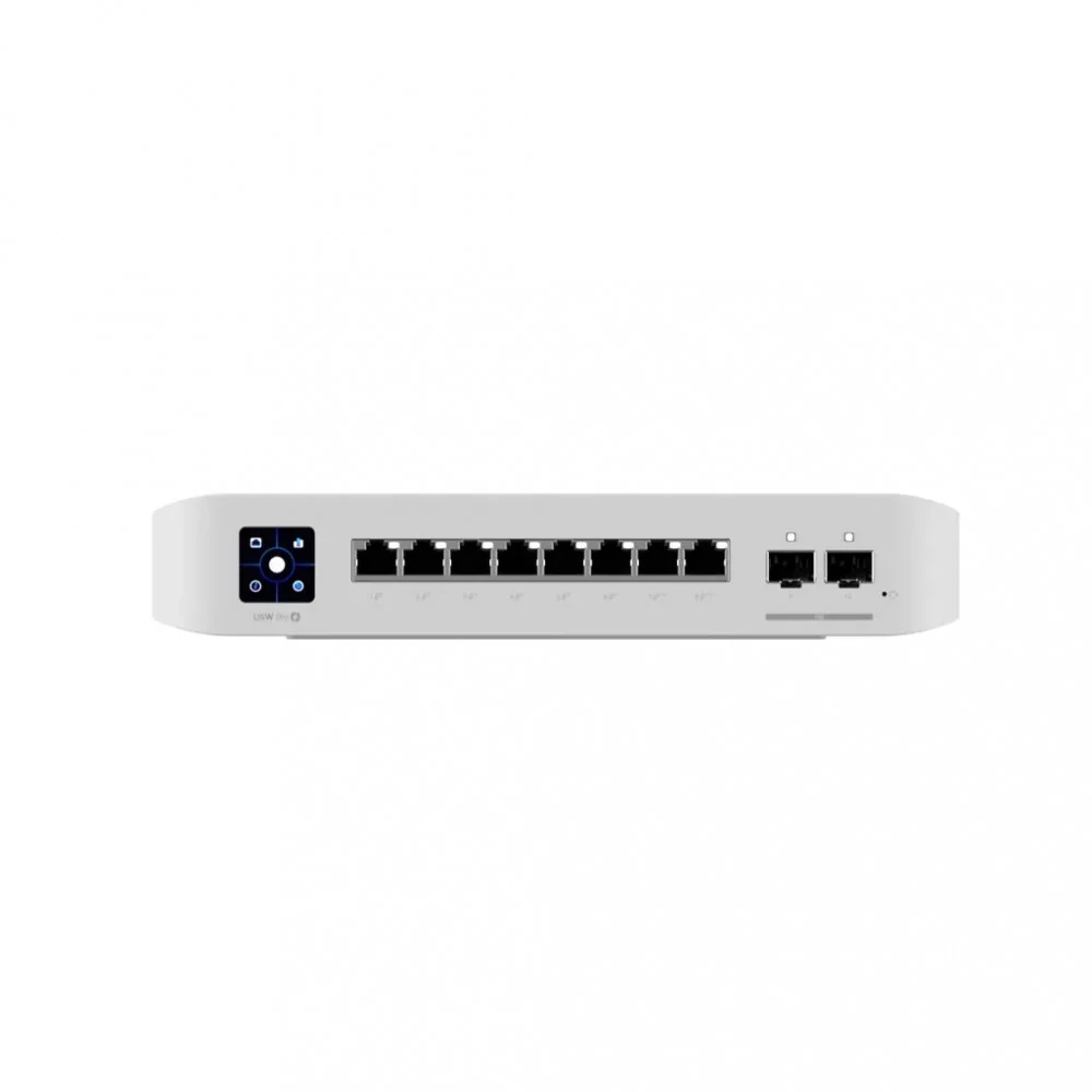 Коммутатор, Ubiquiti, USW-Pro-8-PoE, Unifi Switch, Управляемый L2, 2x SFP+, 8 порта 10/100/1000 Mbps RJ45 PoE+, 802.3af/at/bt, бюджет 120W, Настольный/настенный