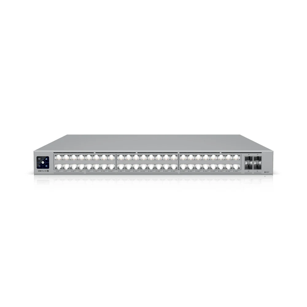 Professional-grade, 48-port Layer 3 Etherlighting switch with (16) 2.5 GbE, (32) 10 GbE, and (4) 25G SFP28 ports