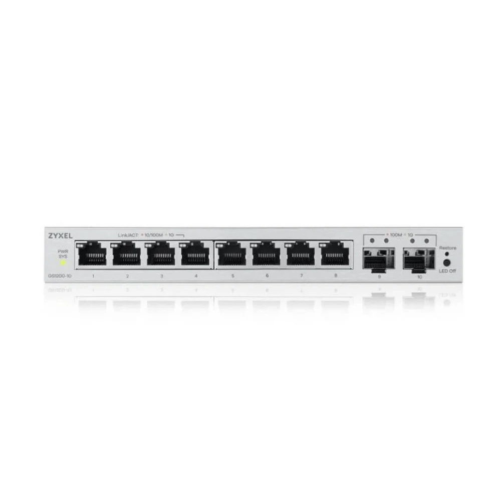 Коммутатор/ ZYXEL Web-managed Gigabit Switch Zyxel GS1200-10v3, 8xRJ-45: 1G, 2xSFP, desktop, fanless