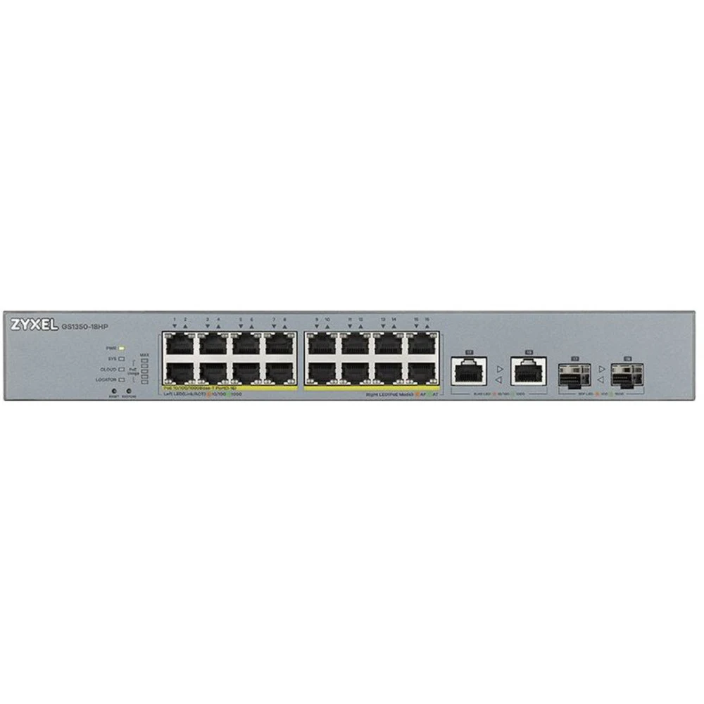 Коммутатор/ ZYXEL GS1350-26HP L2 PoE + switch for IP cameras, 24xGE PoE +, 2xCombo (SFP / RJ-45), PoE budget 375 W, power transfer distance up to 250 m, auto-reloading of PoE ports, increased overvo