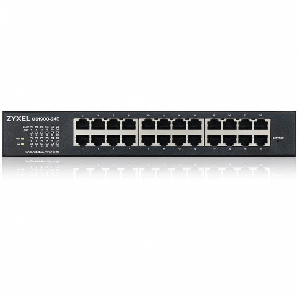 ZyXEL Smart L2 коммутатор Zyxel GS1900-24E, rack 19", 24xGE, настольный, бесшумный// Категория Коммутаторы
