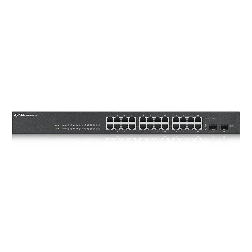 ZYXEL GS1900-24-EU0102F Smart коммутатор GS1900-24, Rack 19U, 24xGE, 2xSFP, бесшумный