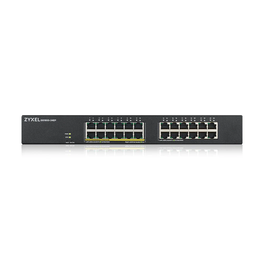 Коммутатор/ ZYXEL GS1900-24EP Smart L2 PoE + switch , rack 19 ", 24xGE (12xPoE +), PoE budget 130 W