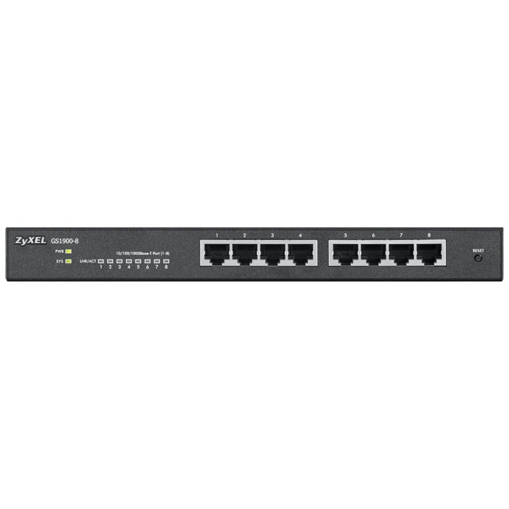 ZYXEL GS1900-8HP-EU0103F Smart L2 коммутатор PoE+, 8xGE PoE+, настольный, бесшумный, бюджет PoE 70 Вт