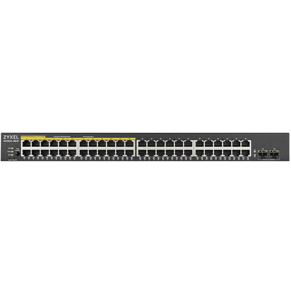 Kоммутатор/ Zyxel GS1900-48HPv2 Smart L2 PoE + switch, rack 19 ", 48xGE (24xPoE +), 2xSFP, PoE budget 170 W