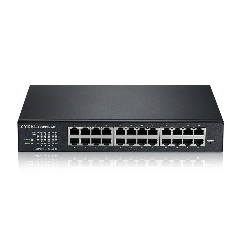 Гибридный Smart L2 коммутатор Zyxel NebulaFlex GS1915-24E, rack 19", 24xGE, бесшумный (без вентилятора), автономное/облачное управление