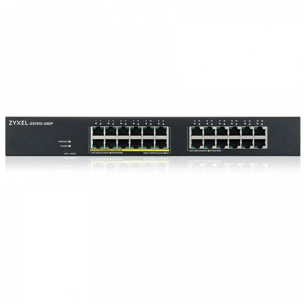 Коммутатор/ Zyxel NebulaFlex GS1915-24EP Hybrid Smart L2 PoE+ Switch, 19" rack, 24xGE (12xPoE+), 130W PoE budget, standalone/cloud management