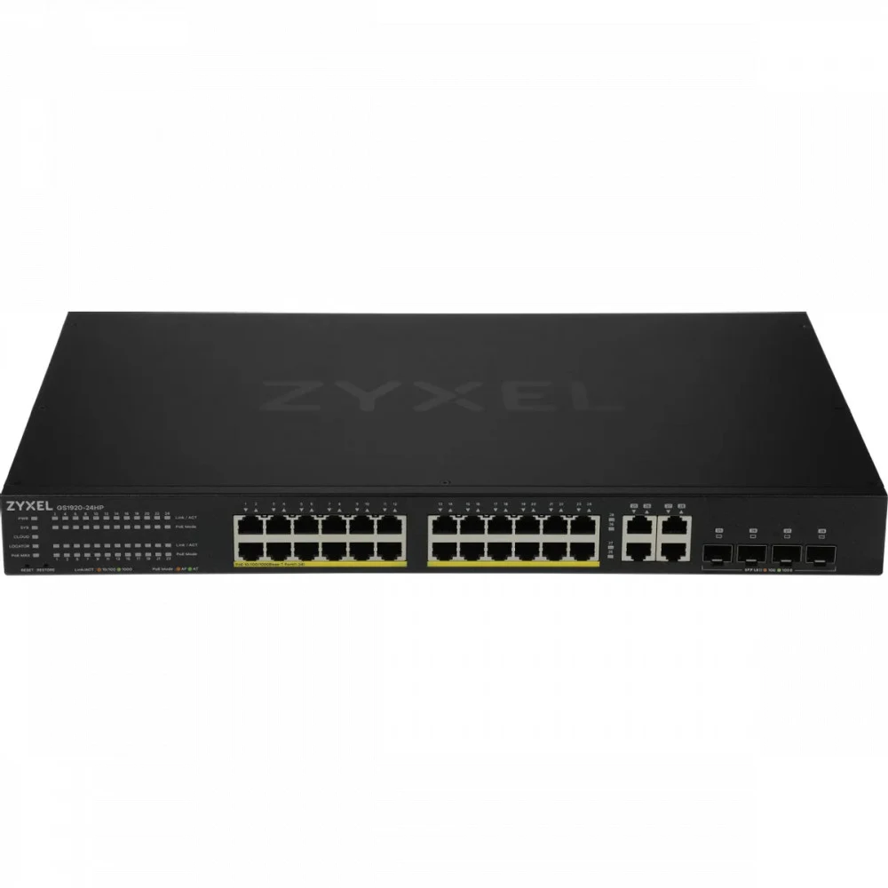 ZYXEL GS192024HPV2-EU0101F Гибридный Smart PoE+ коммутатор NebulaFlex GS1920-24HPv2, 24xGE PoE+, 4xCombo (SFP/RJ-45), бюджет PoE 375 Вт, автономное/облачное управление