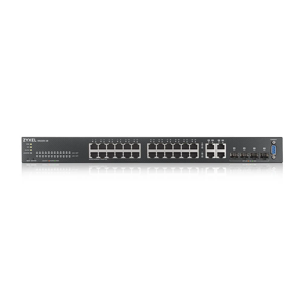 Коммутатор/ ZYXEL NebulaFlex Pro GS2220-28 Hybrid L2 Switch, rack 19 ", 24xGE, 4xCombo (SFP / RJ-45), silent, standalone / cloud management