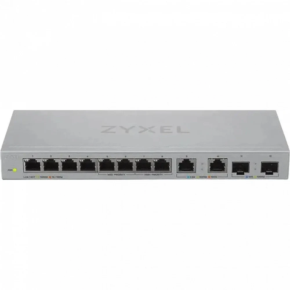 Unmanaged Multi-Gigabit Switch Zyxel XGS1010-12, 8xRJ-45: 1G, 2xRJ-45: 1/2.5G, 2xSFP+, desktop, fanless