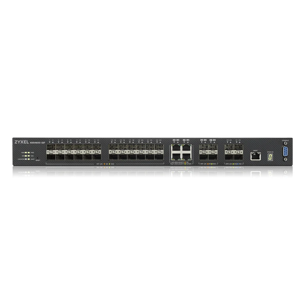 Коммутатор L3 Core Zyxel XGS4600-32F, rack 19", 24xSFP, 4xCombo (SFP/RJ-45), 4xSFP+, стекируемый (до 4), 2 блока питания в комплекте