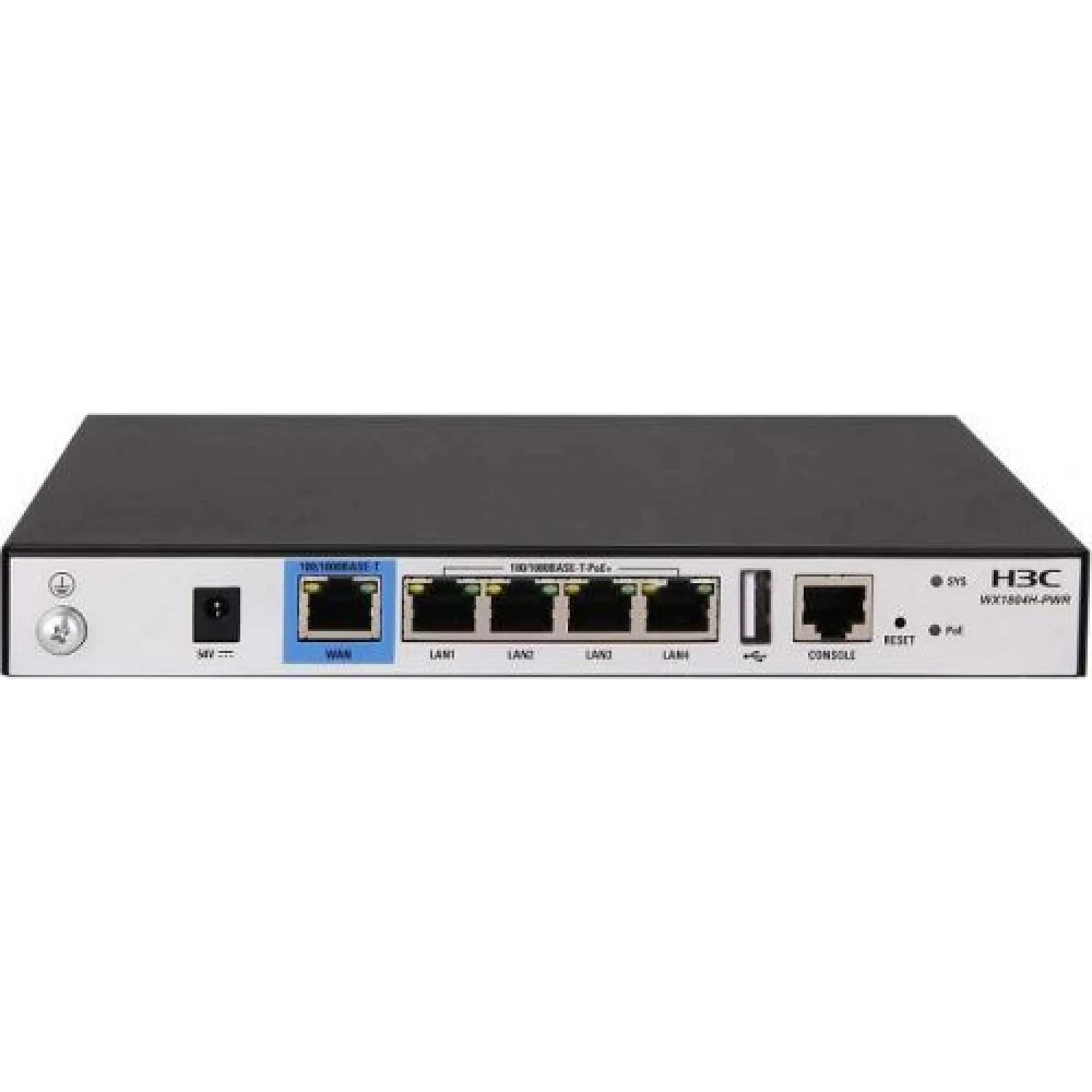 Контроллер беспроводного доступа, H3C, EWP-WX1804H-PWR, 4 порта LAN 10/100/1000M, 1 порт WAN 10/100/1000M, Пропускная способность беспроводной сети 500 Мбит/с, управление 4 точками доступа, 802.3at