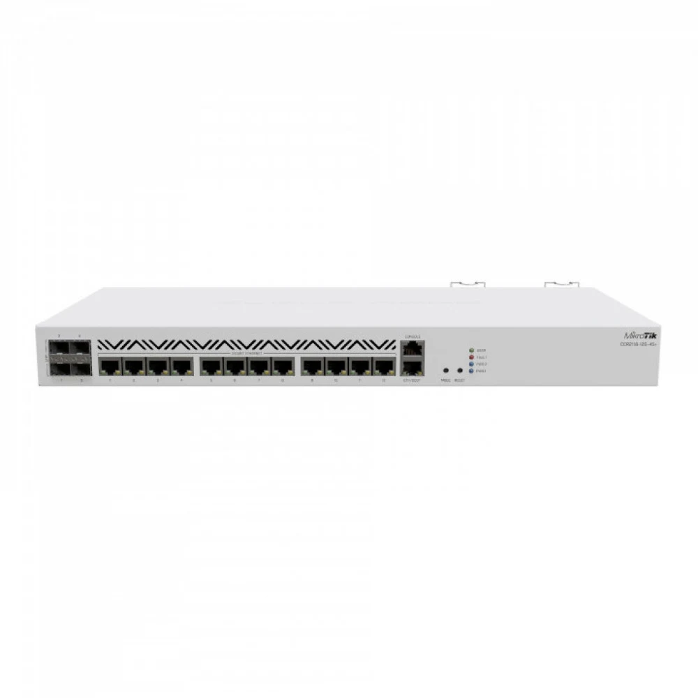 Маршрутизатор/ CCR2116-12G-4S+ Cloud Core Router with Amazon Annapurna Labs Alpine v3 AL73400 CPU (16-cores, 2GHz per core) and Marvell 98DX3255 switch-chip, 16GB RAM, 4xSFP+ cage, 13xGbit LAN, M.2