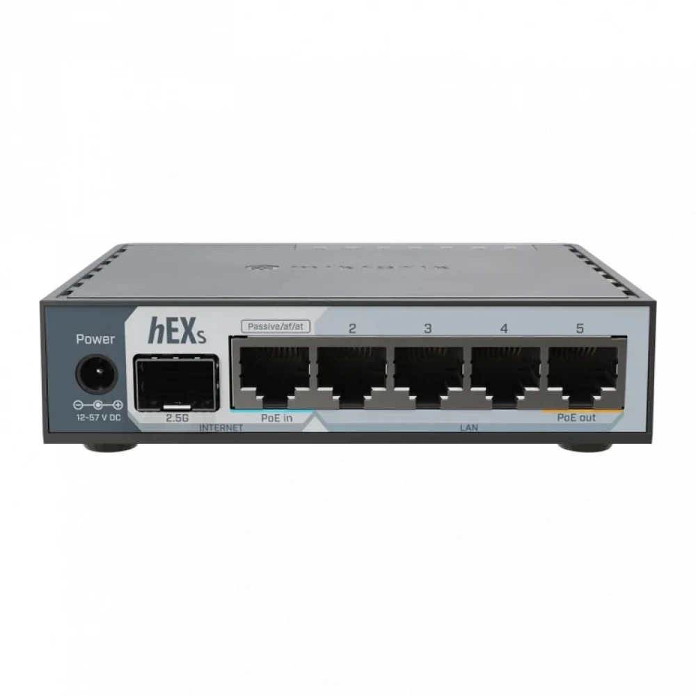 Сетевой маршрутизатор, MikroTik, E60iUGS, hEX S, 5 портов 10/100/1000M, 1 порт 2.5G SFP, Passive PoE in, PoE-out, USB 3.0 type A, RouterOS (4), -40°C to 70°C