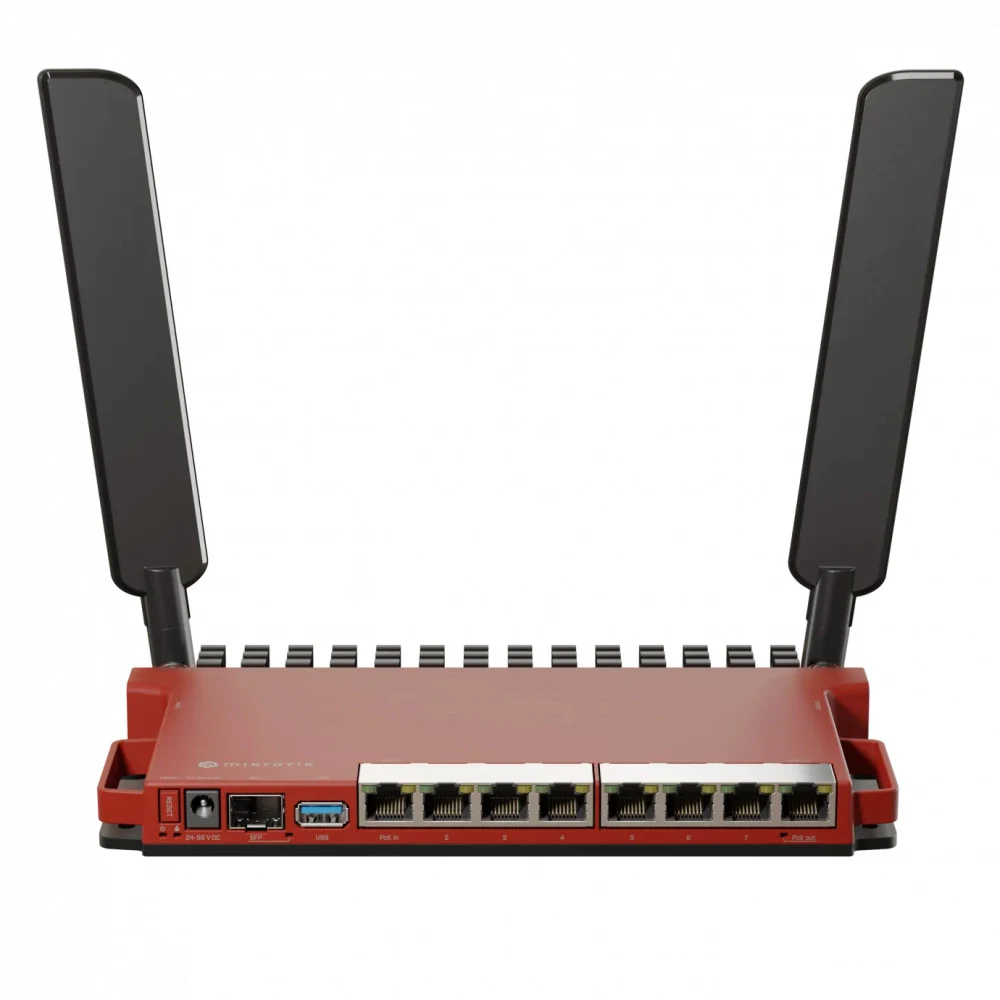 Маршрутизатор, MikroTik, L009UiGS-2HaxD-IN, 8 x Gbit LAN, 1 x 2.5 Gbit SFP port, 802.11b/g/n/ax, AX600, USB, PoE-out Ether8 Passive PoE, RouterOS, desktop/1U rackmount case, -40°C to 70°C