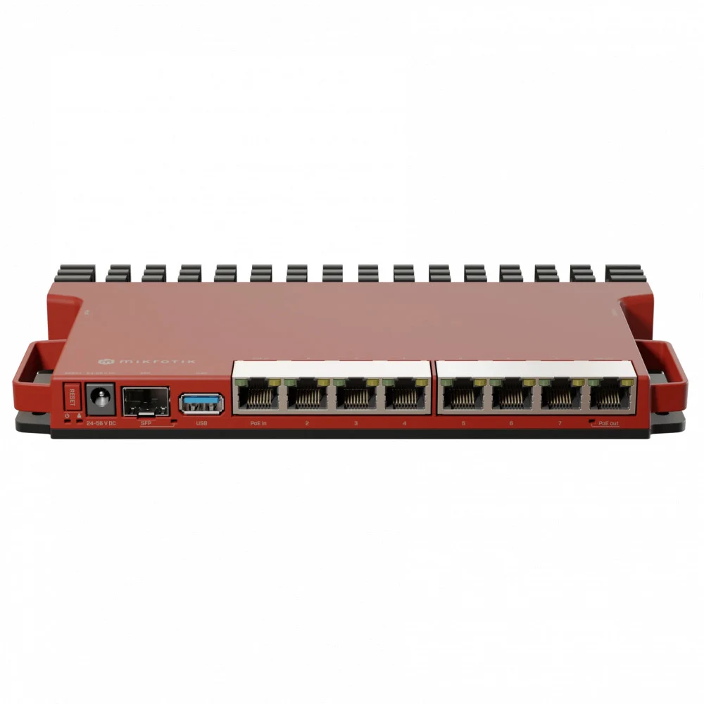 Маршрутизатор MikroTik L009UiGS-RM &lt 8 GbE LAN, 1 SFP 2.5G, USB 3.0 type A, CPU IPQ-5018 (2-cores, 800MHz per core), RouterOS v7, 512 MB RAM, PoE in 802.3af/at, Ether8 Passive PoE out up to 57V, п