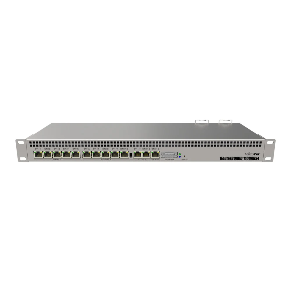 Introducing RB1100AHx4, 13x Gigabit Ethernet ports Router, powered by Annapurna Alpine AL21400 CPU with four Cortex A15 cores, clocked at 1.4GHz each, for a maximum throughput of up to 7.5Gbit. The