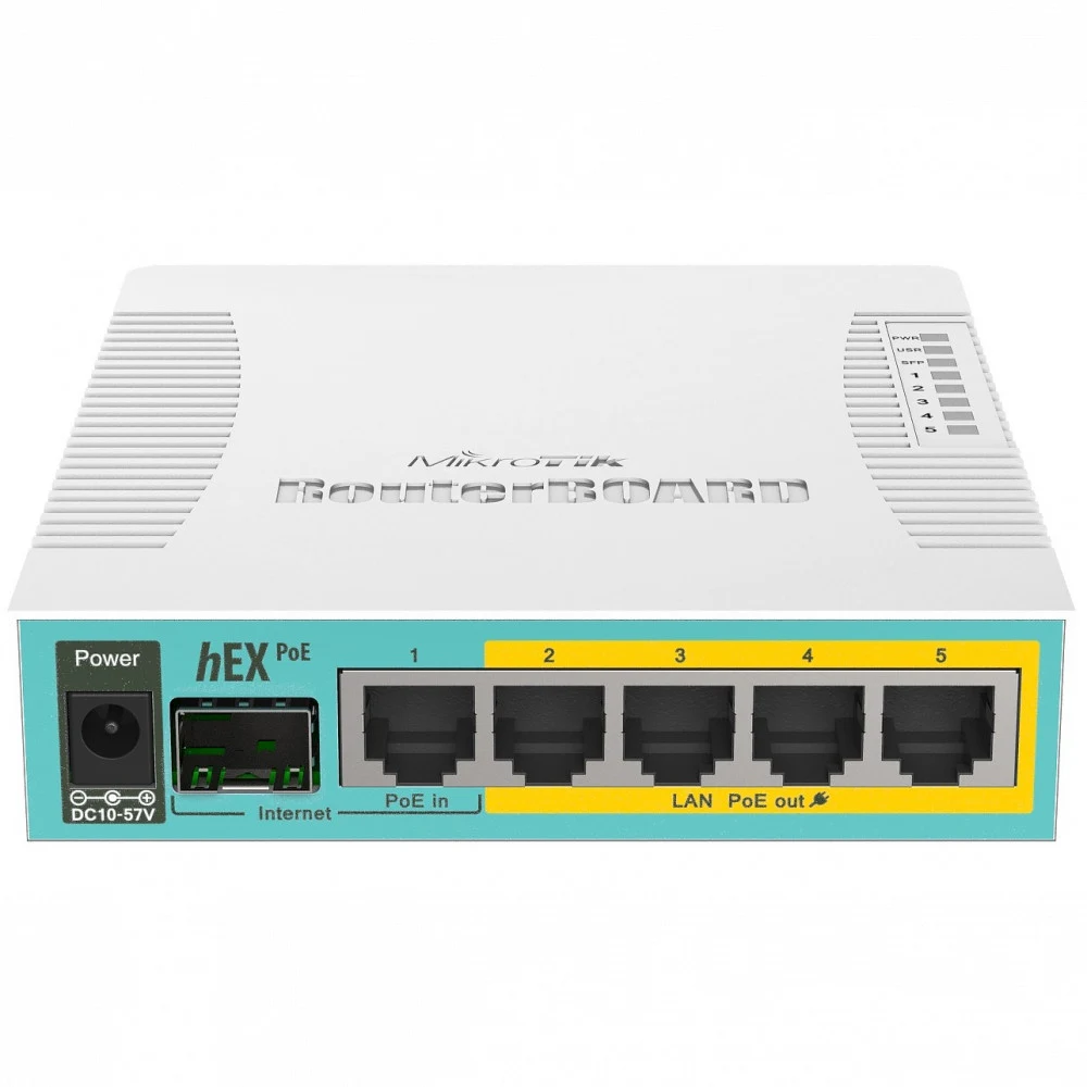 Маршрутизатор, MikroTik, RB960PGS, hEX PoE, 5 портов 10/100/1000M, (Ether2-Ether5 Passive PoE, 2А), 1хSFP, Passive PoE in, RouterOS (4), -40°C to 70°C, outdoor case
