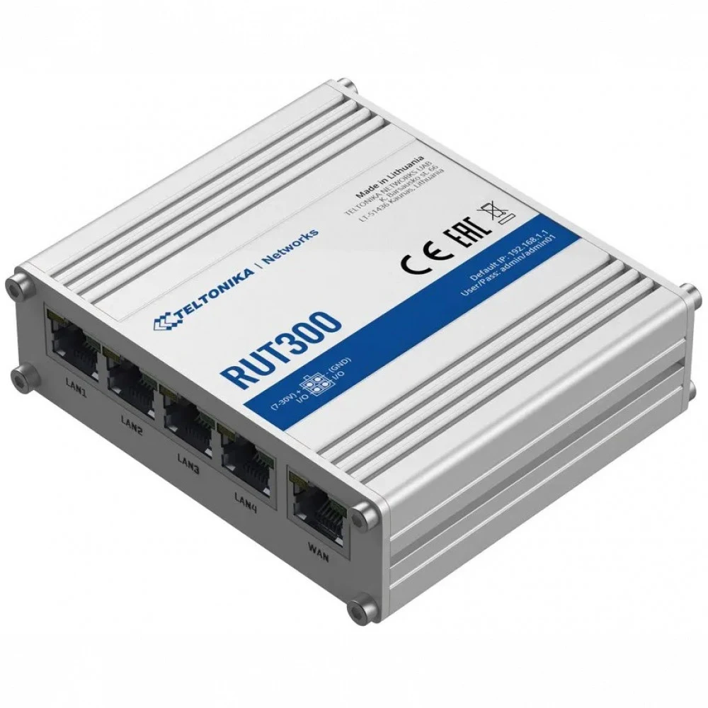 Маршрутизатор TELTONIKA/RUT300 Промышленный (IP30 -40 °C/+75 °C)/WAN 1xRJ45 10/100Mbps/LAN 4xRJ45 10/100Mbps/USB 2.0(A)