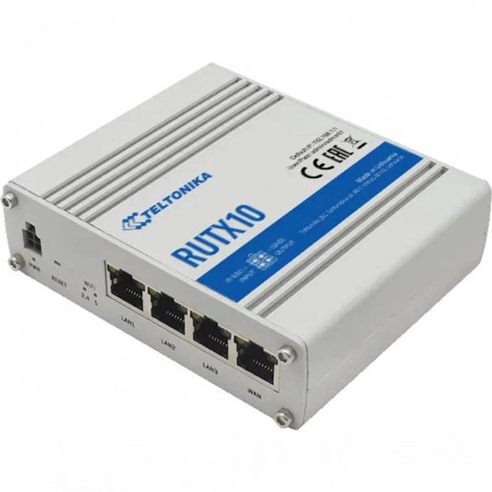 Маршрутизатор TELTONIKA/RUTX10 Промышленный/WAN 1xRJ45 1Gbps/LAN 3(4)xRJ45 1Gbps/Wi-Fi 802.11ac/USB-A/2 x RP-SMA WiFi 1xRP-SMA Bluetooth antenna RUTX10000000