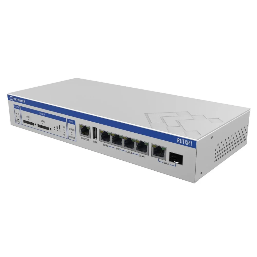 Маршрутизатор TELTONIKA/RUTXR1 Промышленный/WAN 1xRJ45 or SFP 1Gbps, 2xMiniSIM – 2FF 4G/LTE (Cat 6)/LAN 4xRJ45 1Gbps/Wi-Fi 802.11ac/USB(A)/2xSMA LTE, RUTXR1000000