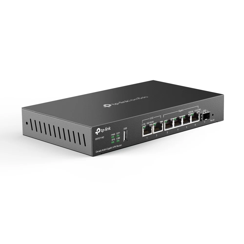 Маршрутизатор Multi-WAN 2,5 GbE VPN Tp-Link ER707-M2 &lt 5 GbE портов (1× 2.5G RJ45 WAN Port, 1× 2.5G RJ45 WAN/LAN Port, 1× Gigabit SFP WAN/LAN Port, 4× Gigabit RJ45 WAN/LAN Ports, 1× USB 2.0 Port (