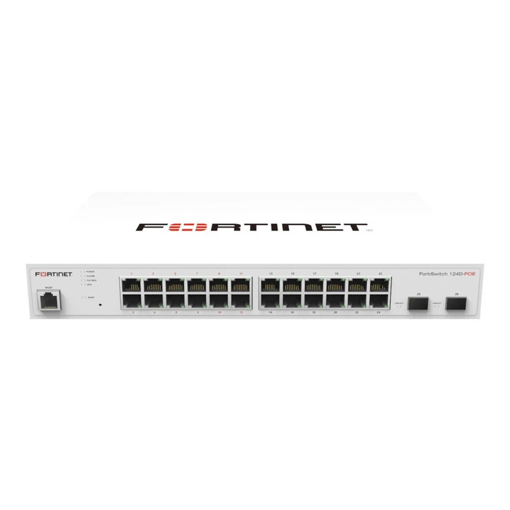 FortiSwitch-224D-FPOE Layer 2/3 FortiGate switch controller compatible PoE+ switch with 24 x GE RJ45 ports, 4 x GE SFP, with automatic Max 370W POE output limit