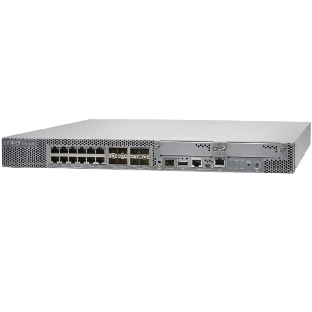 SRX1500-SYS-JB-AC Маршрутизатор SRX1500 Services Gateway includes hardware (16GE, 4x10GE, 16G RAM, 16G Flash, 100G SSD, AC PSU, cable and RMK) and Junos Software Base (Firewall, NAT, IPSec, Routing,