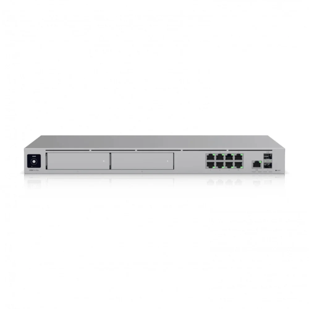 Ubiquiti rack-mount Cloud Gateway with 10 Gbps performance, multi-WAN load balancing, and two NVR drive bays designed for large-scale, multi-application UniFi sites
