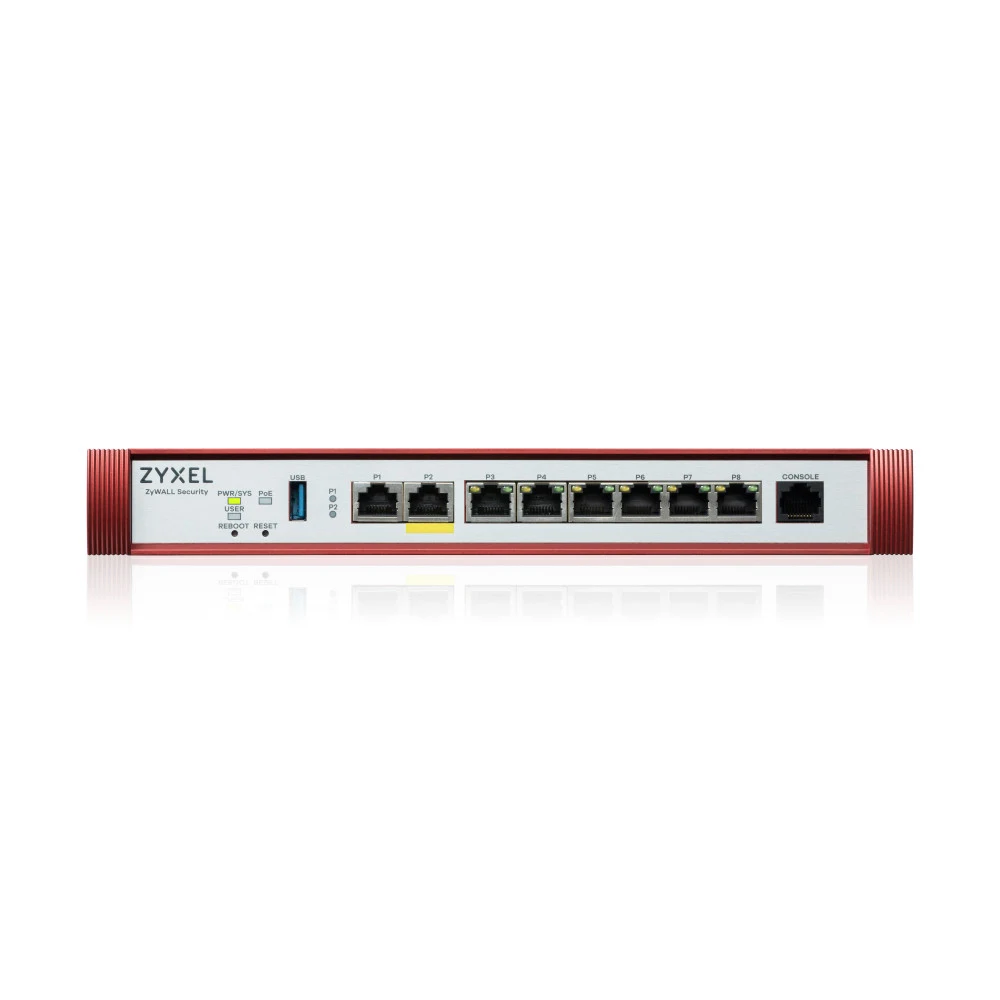 Межсетевой экран Zyxel USG FLEX 200HP, Rack, 1xRJ-45: 1/2.5G (LAN/WAN), 1xRJ-45: 1/2.5G PoE+ (LAN/WAN), 6xRJ-45: 1G (LAN/WAN), 1xUSB3.0, AP Controller (8/40), Device HA, в комплекте с Entry Defense