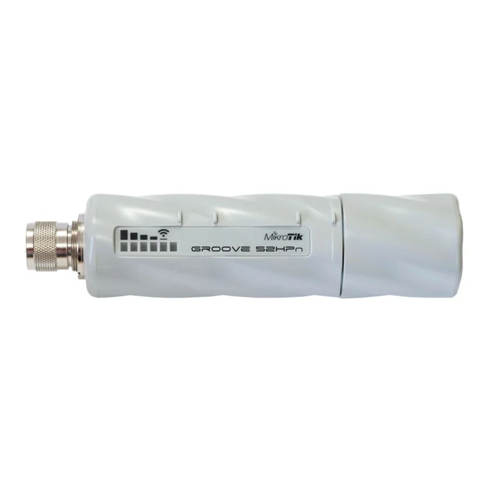 Точка доступа MikroTik GrooveA 52 with N-male connector, High Gain Single Chain 2.4GHz / 5GHz 802.11abgn wireless, 600MHz CPU, 64MB RAM, 1x LAN, mounting loops, POE, PSU, plastic case, RouterOS L4,