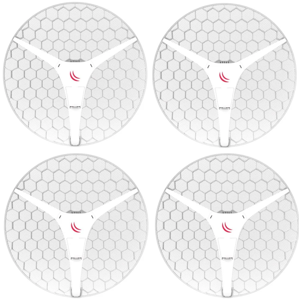 Точка доступа MikroTik LHG XL HP5 4pack (LHG XL HP5 with 27dBi 5GHz antenna, Dual Chain High Power 802.11an wireless, 600MHz CPU, 64MB RAM, 1x LAN, POE, PSU, RouterOS L3) – all four antennas in sing