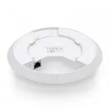 Ubiquiti U6+ access point. WiFi 6 model with throughput rate of 573.5 Mbps at 2.4 GHz and 2402 Mbps at 5 GHz. No POE injector included. UI recommends U-POE-AF or POE switch