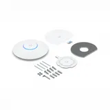 Ubiquiti U6+ access point. WiFi 6 model with throughput rate of 573.5 Mbps at 2.4 GHz and 2402 Mbps at 5 GHz. No POE injector included. UI recommends U-POE-AF or POE switch