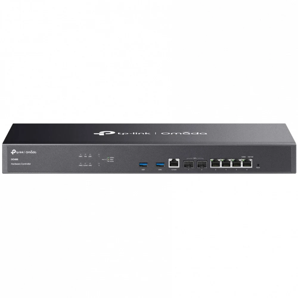 Контроллер точек доступа облачный TP-Link OC400 &lt Omada SDN, 2 слота 10GE SFP+, 4 порта GbE RJ45, 2 порта USB 3.0, 1 консольный порт GbE, 100–240 В~50/60 Гц, 0.6 A, до 1 000 точек доступа Omada, 2