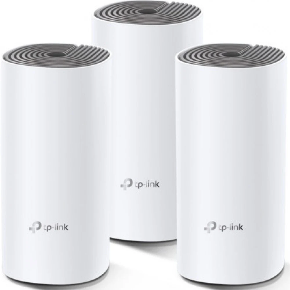 Домашняя Mesh Wi-Fi система TP-LINK Deco E4(3-pack) AC1200, чипсет Qualcomm, 867 Мбит/с на 5 ГГц + 300 Мбит/с на 2,4 ГГц, поддержка стандартов 802.11ac/a/b/g/n, 2 10/100 Мбит/с порта Ethernet, 2 вст